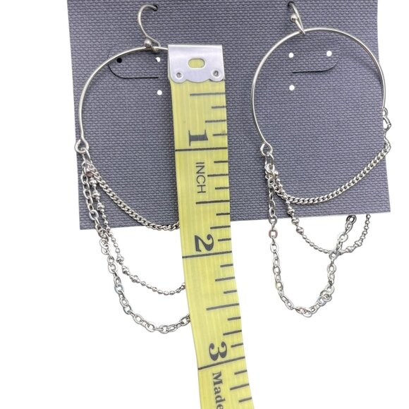 Vintage Cookie Lee Earrings 3-Strand Chain‎ Hoop Dangle Silver Tone NEW - Picture 6 of 6
